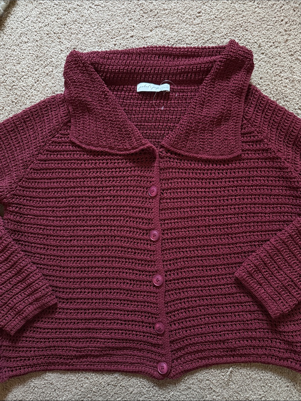 Petal & Pup Burgundy Crochet Button-Front Cardigan